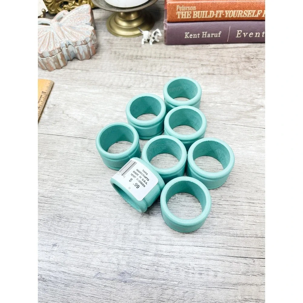 Vintage‎ Blue-Green Napkin Rings - Retro Set of 8